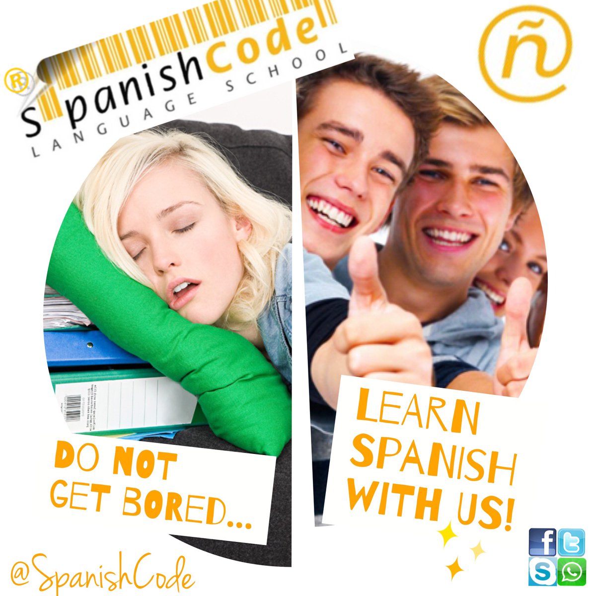 SpanishCode's tweet image. Life won’t be boring when you learn Spanish with us. We’ve the Code, Spanish Code®