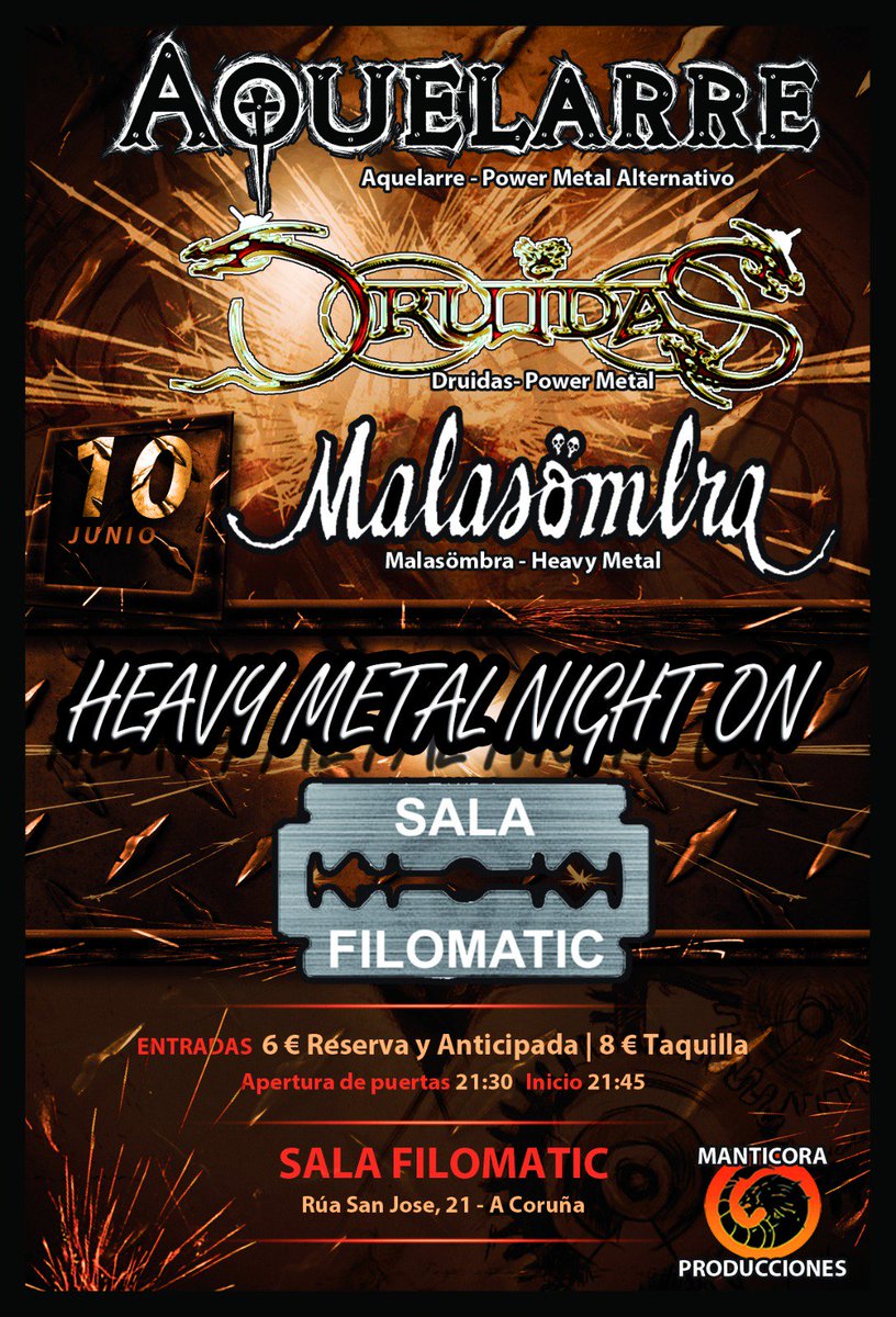 MantiPro's tweet photo. El #TempoTour de @AquelarreMetal llega a Coruña y estarán acompañados por #Druídas y @malasombrabanda .
ENTRADAS:
https://t.co/3aWRdzTtVC https://t.co/7PWm611fRA