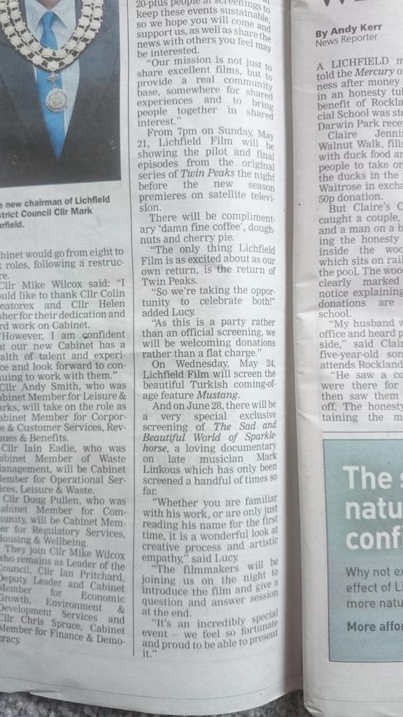 In case you missed the paper last week, here is the lovely feature on Lichfield Film. Thank you <a href="/LichMercury/">Lichfield Mercury</a>!