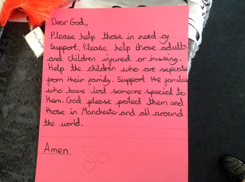 rudstony6's tweet photo. The children had many questions about the heartbreaking incident in Manchester, so we wanted to offer up these prayers #CollectiveReflection https://t.co/ecWpUmgHpt