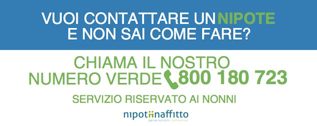 nipotiinaffitto's tweet image. E&apos; attivo un #numeroverde per aiutare i #nonni nella fase di iscrizione al sito e nella ricerca di un #nipote! Lun-Ven, ore 10-13/16-18