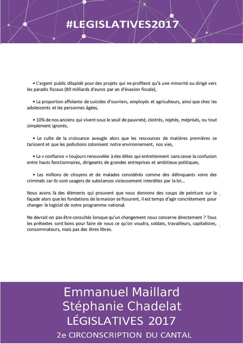 JOMAN3's tweet photo. Ma 'profession de foi', envoyée aux électrices et électeurs de la circonstription où je suis candidat ! #Cantal #LEG2017 #législatives2017 https://t.co/ogHjP9lANZ