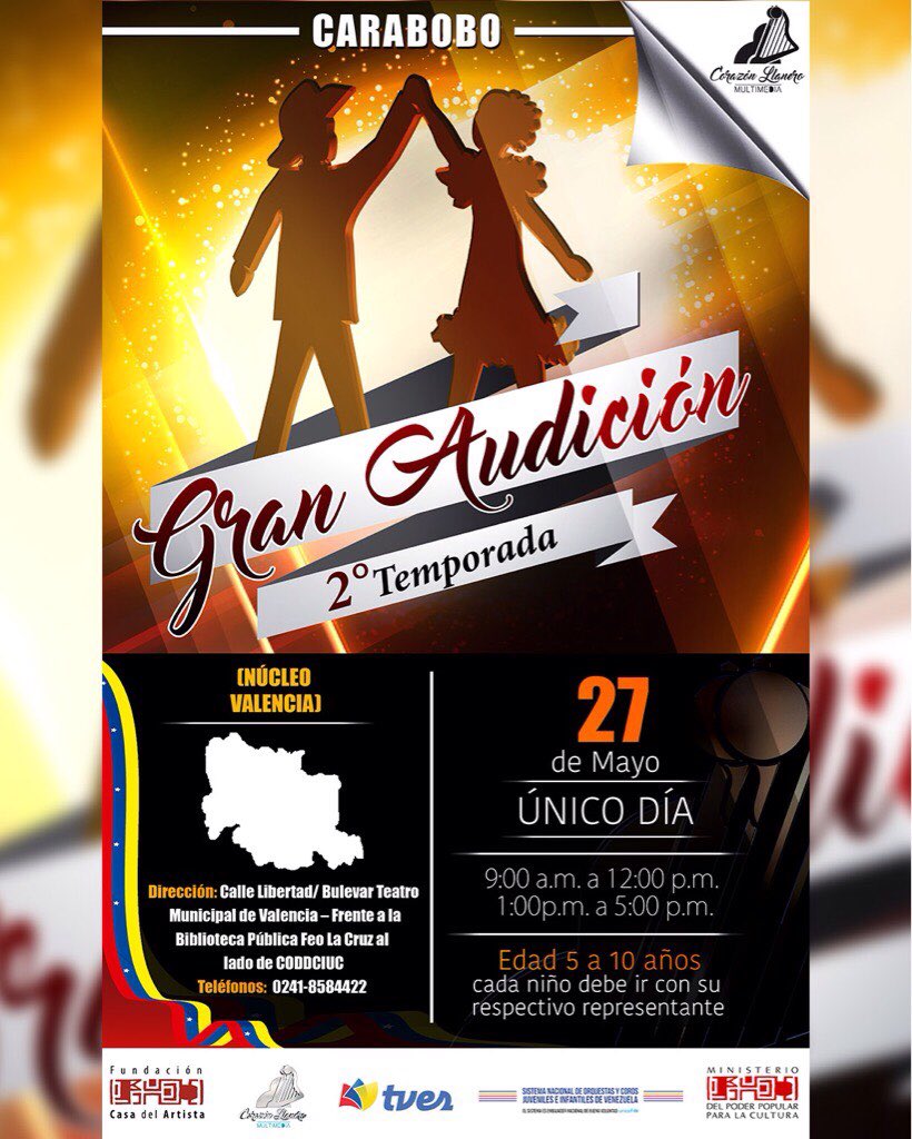 2da Temporada Audiciones #TalentoDeCorazon | Niños de 5 a 10 años | mayo 27 | Participa  <a href="/elsistema/">El Sistema</a>
<a href="/conalmallanera/">conalmallanera</a>
<a href="/CorazonLlaneroM/">Corazón Llanero</a>