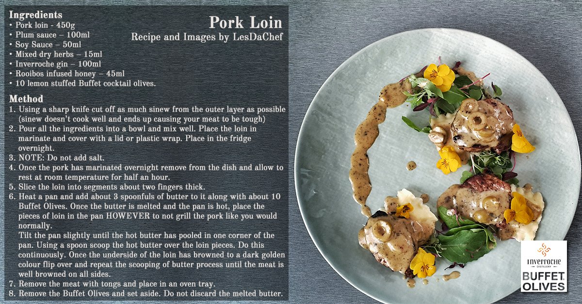 BuffetOlives's tweet photo. Be inspired by @LesDaChef and transform an ordinary pork recipe to something sensational to WOW guest with Buffet Olives and @Inverroche. https://t.co/Kp6REw0eqh