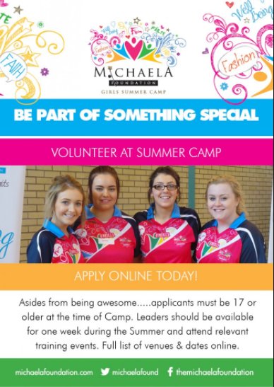 Knockfestival's tweet photo. Volunteer with The Michael Summer Camp for Girls #faith #fun #fáilte #fashion #wellbeing :) https://t.co/LAD6VmWelE