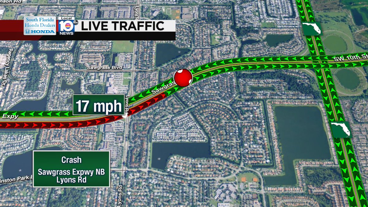 Crash on Sawgrass Expwy NB at Lyons Rd #traffic https://t.co/nzYs9lVeDY