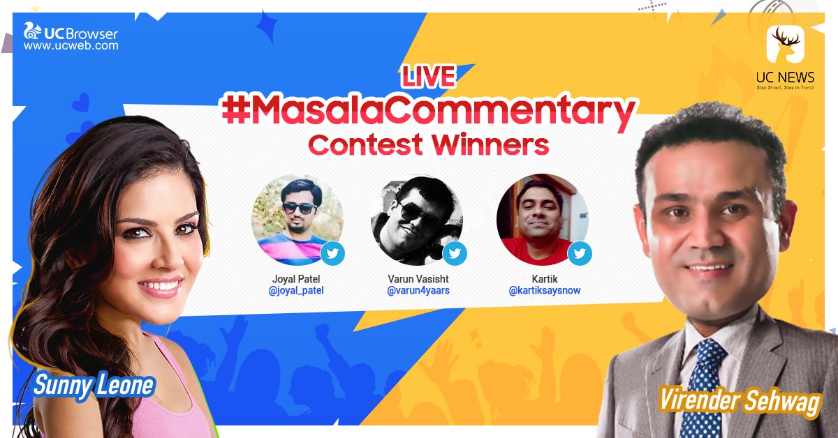 UCNews_India's tweet photo. The LIVE #MasalaCommentary winners are here! Congratulations. DM us details to claim your Amazon Gift Vouchers! ๐ https://t.co/vZUhBZMrMd