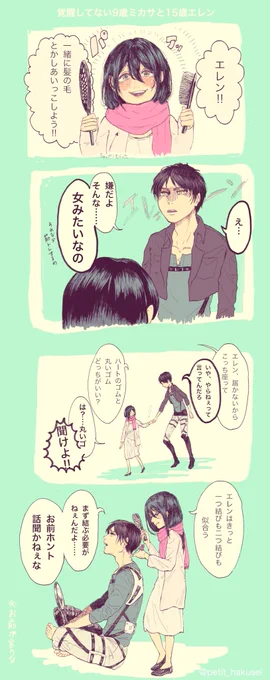覚醒してない9歳ミカサと15歳エレン

漫画の描き方分からなすぎてすごい時間かかった… 