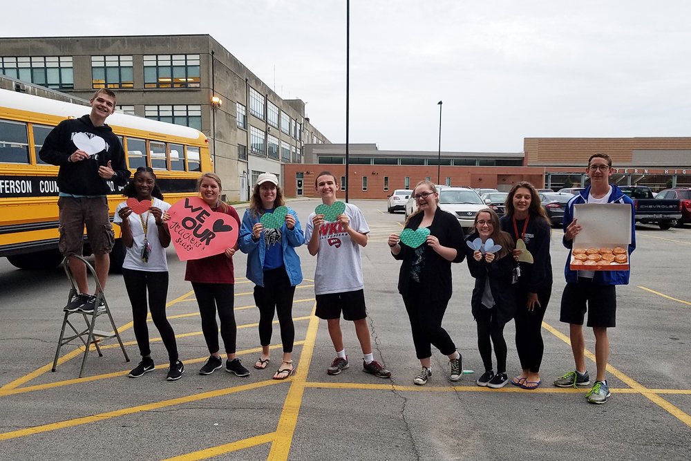 EasternHSMedia's tweet photo. Teachers were greeted in the parking lot by @eastern2017 this morning! This is the future, and it looks bright! #wearejcps https://t.co/QyStI71OKb