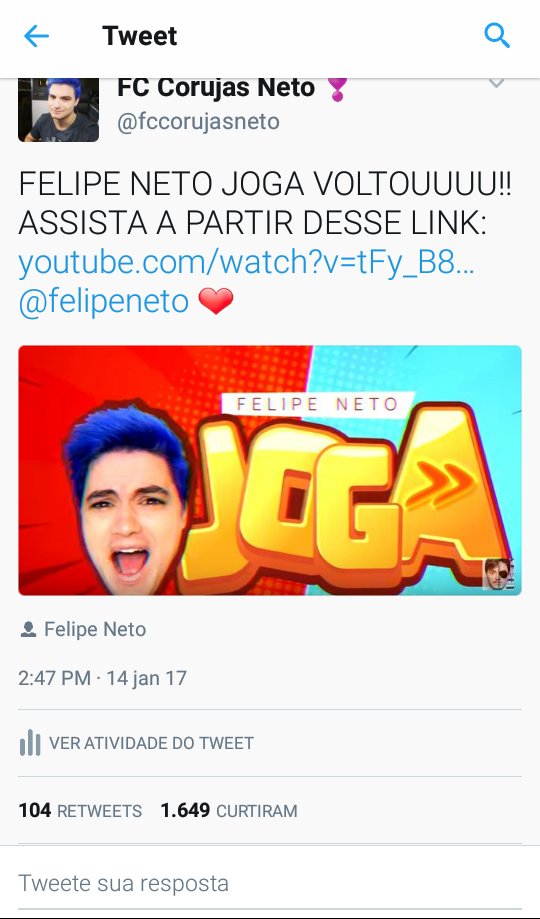 fccorujasneto's tweet photo. O dia que o Felipe Neto deu RT em um tweet meu ❤😍 https://t.co/p5C7jV7lW8