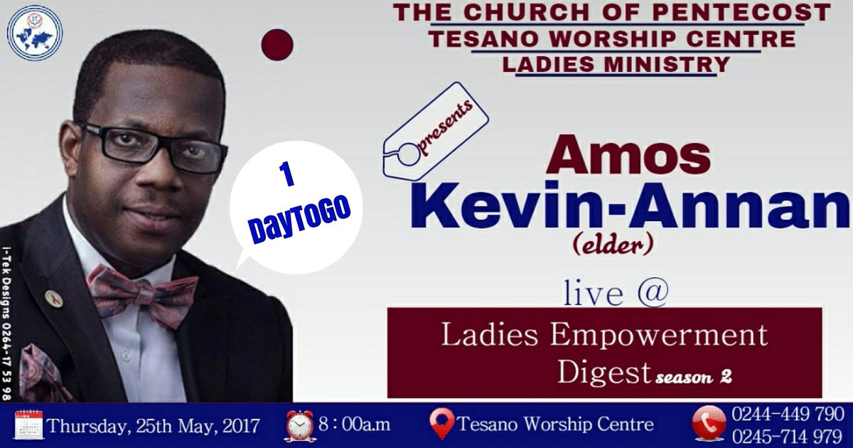 kevin_annan's tweet photo. #AKA_EventAlert:
Ladies Empowerment Digest Season 2
📅 25th May, 2017
🕒 8am
⛪ Tesano Worship Centre
#LED17 https://t.co/rZXdwunAf4