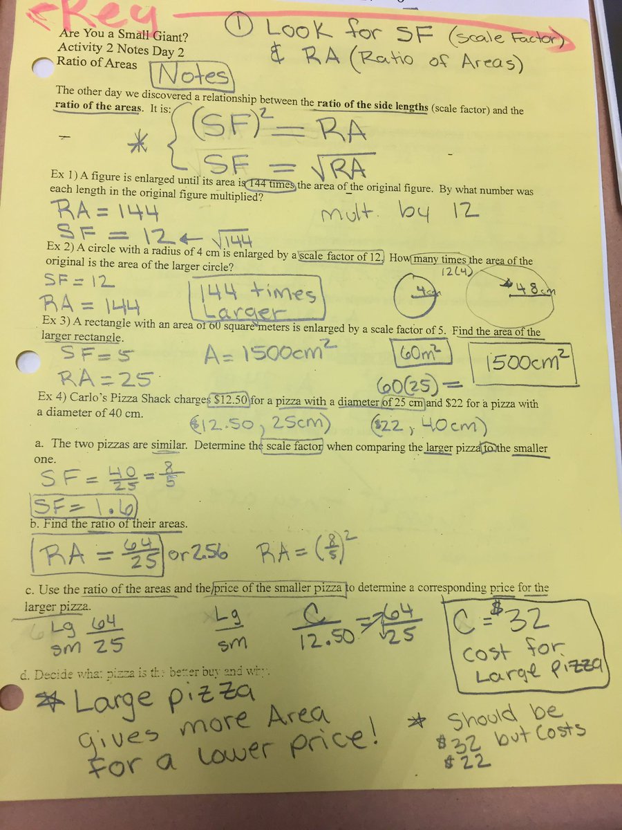 mathematicus3's tweet photo. #noteswalton Wed 5/24  Act 2 Notes Day 2 Ratio of Areas. Giant https://t.co/WOPf2OKTZX