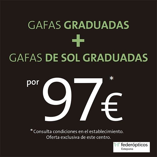 FederopticosEst's tweet photo. Nueva promoción: 2 Gafas (Graduada + Sol Graduada) por 97€*.
* Consultar condiciones en el establecimiento. Válida hasta el 31/08/17 https://t.co/YXKiMKcYzJ
