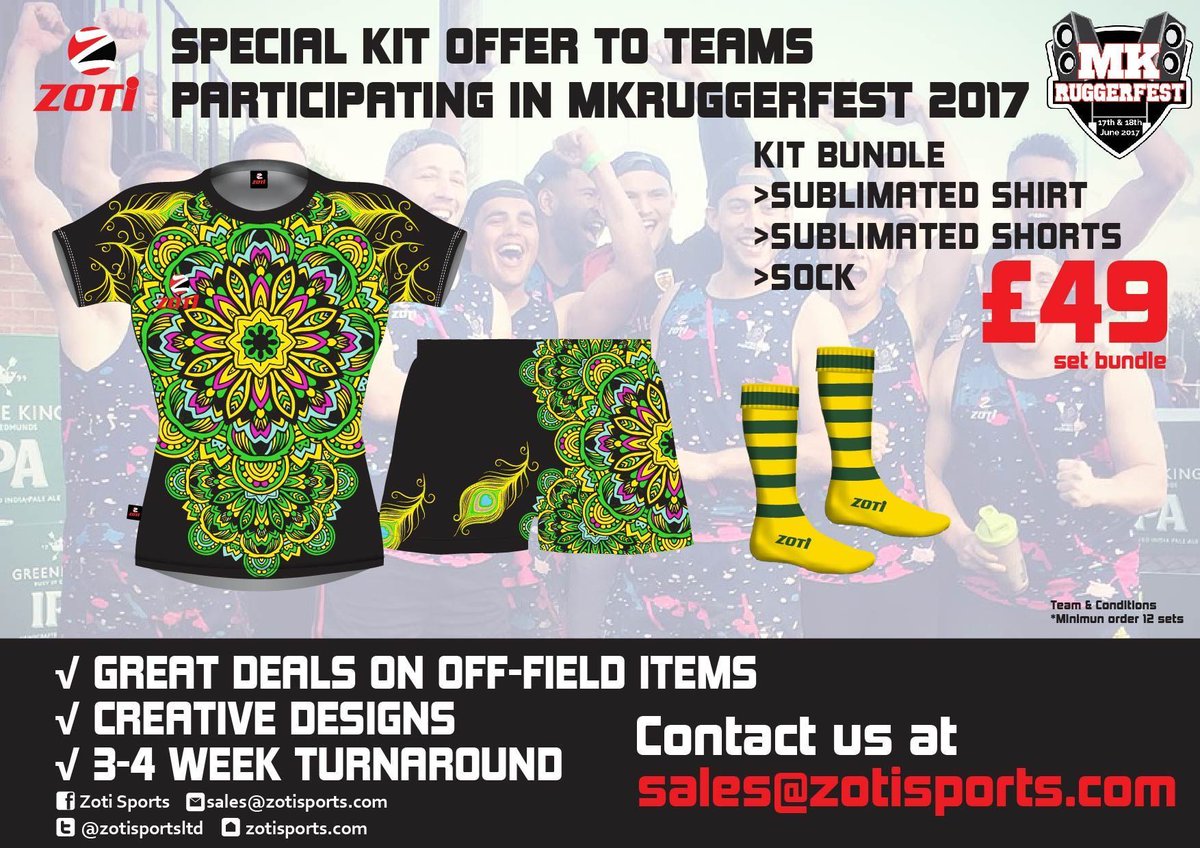 Our kit sponsor <a href="/ZotiSportsLtd/">Zoti Sports Ltd</a> have created an exclusive team bundle for all teams participating at #MKRUGGEREFST 2017 

#Rugby7s #MK50 #Kit