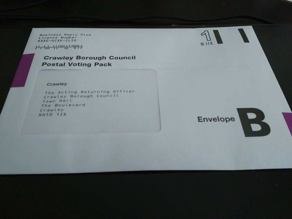 PeterKLamb's tweet image. Postal ballot for #Crawley ready to go. @Tim4Crawley gets my vote.