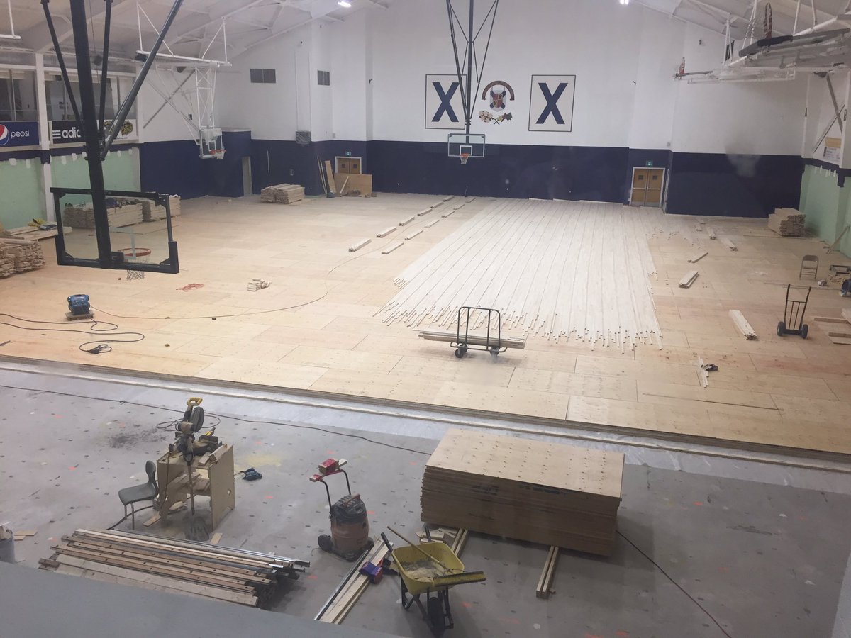StFXAthletics's tweet image. The Oland Centre main gym floor installation is progressing nicely!