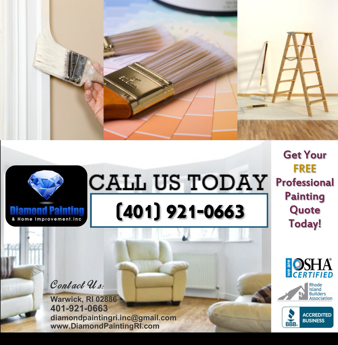 RIDiamondPaint's tweet photo. #wednesdaywisdom Our advise? Vet contractors before you hire! We offer customers 100% Satisfaction Guarantee &amp; BBB A+ Rating- Call us today. https://t.co/DRE5aHBzle