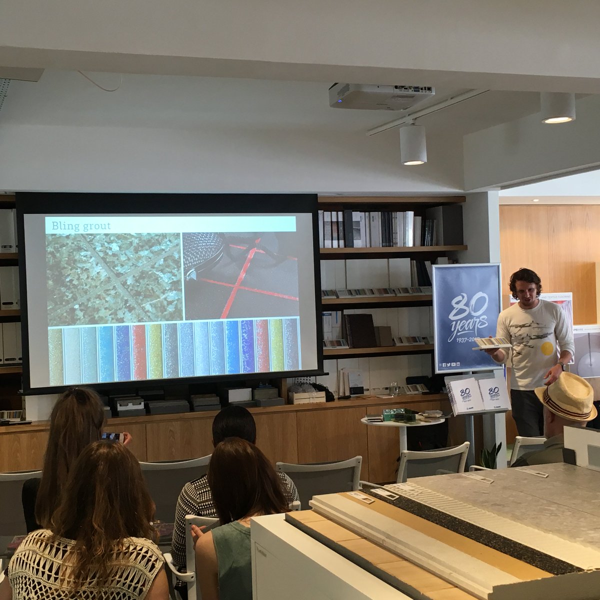 Ian Hunter of <a href="/MaterialsCncl/">Materials Council</a> discussing #Mapei #GlitterGrout in his 'Marvellous Materials' <a href="/CDWfestival/">Clerkenwell Design Week</a> talk. #MapeiAreColour #CDW2017