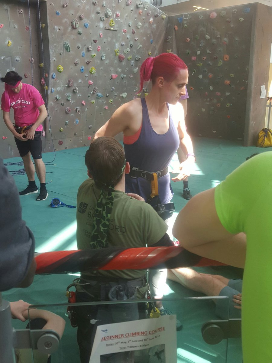 TeamPurpleUoB's tweet photo. Emma is suited and booted for Rock climbing! #TeamPurple #TeamBradFest https://t.co/R7l284muWA