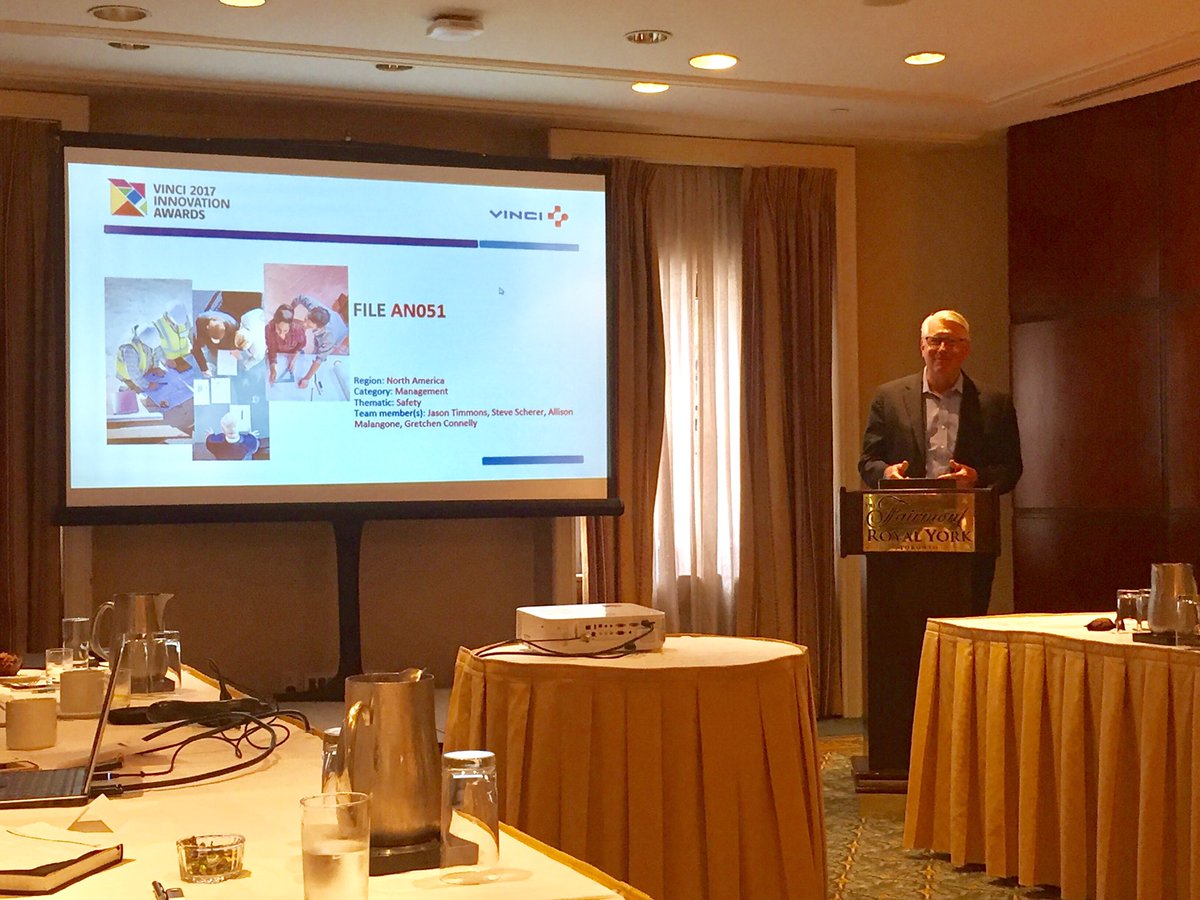 NicholsonConst's tweet image. President Steve Scherer presenting to the @VINCIConstruc Innovation Awards panel this morning #buildonus #stepupforsafety