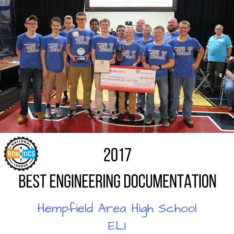 Congrats to Hempfield Area HS- ELI on winning the 2017 Solidworks Best Engineering Documentation Award! #goNRL