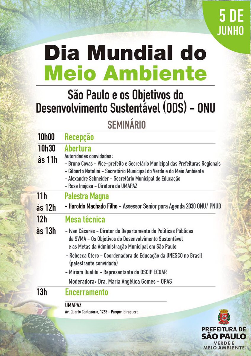 Stringhini's tweet photo. Venham! #EnvironmentWorldDay @Unep @svmasp @thehumansofsp @gnatalini @prefsp @UNESCO @ONUMeioAmbiente @ONUBrasil https://t.co/au9TTq7LnA