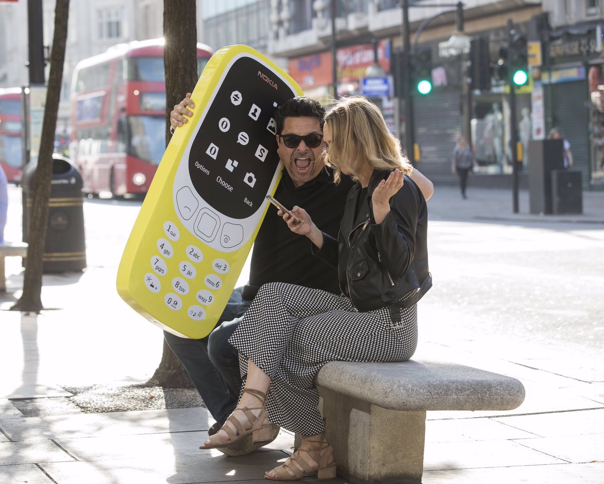 mcsaatchipr's tweet photo. With a little help from @Domjoly we celebrated the retro revival of the new #Nokia3310, launched today at Carphone Warehouse. @CPWTweets https://t.co/FA9iL0TUyA