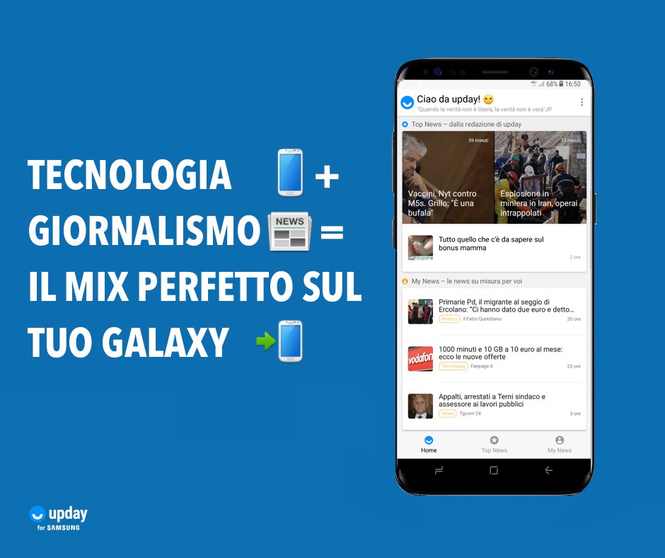 updayIT's tweet photo. Non solo #Melania, tutte le notizie più importanti di oggi le trovi su @updayIT nel tuo smartphone @SamsungItalia https://t.co/RGBKu9E9MZ
