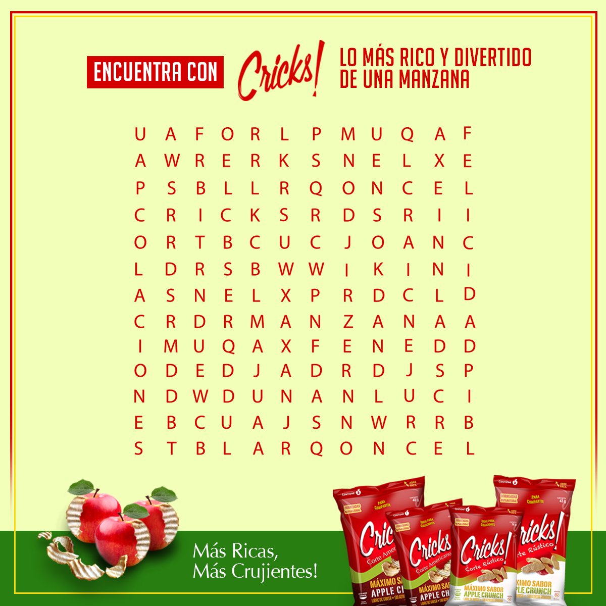 Crickscl's tweet image. #JuegaConCricks! Comenta las primeras 3 palabras que consigas y comparte. ¡Buenos días! #Cricks! #Chile #Snack