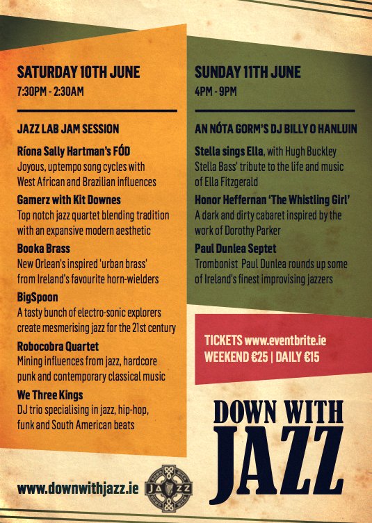 ImprovisedMusic's tweet photo. Details of LINE-UP @DownWithJazz festival 10-11th June in @TGSDublin 🤗 @BrayJazz @totallydublin @GoldenPlec @Festgigguide @journalofmusic https://t.co/53JH6rZtBF