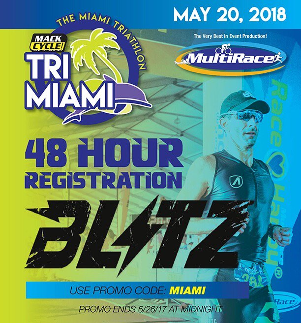 MiamiNewsDaily's tweet photo. 48 hours to register for Mack Cycle Tri Miami 2018 at the lowest prices! Sign up now using code MIAMI at https://t.co/iLT38FRSfz #trimiami https://t.co/IFubyE47Tl
