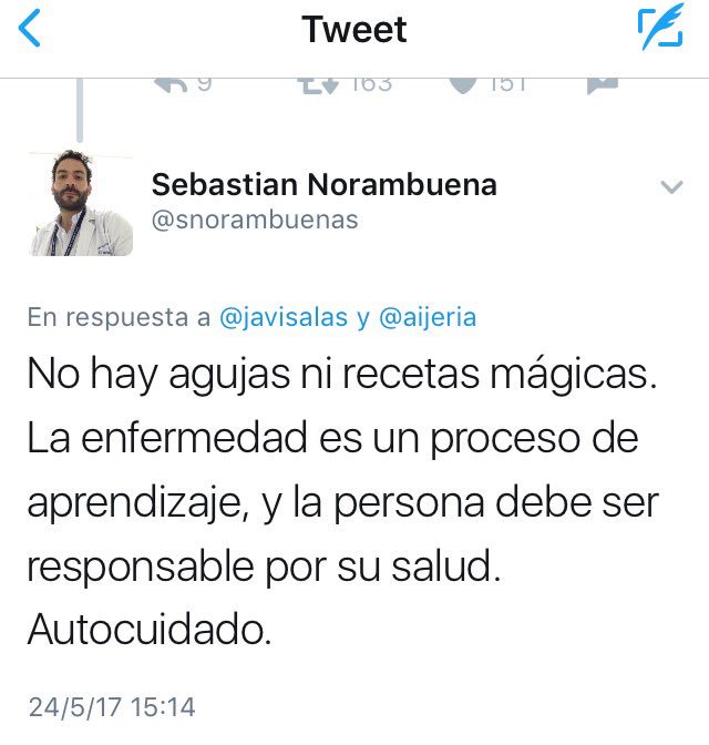 No hay agujas ni recetas mágicas. La enfermedad es un proceso de aprendizaje y la persona debe ser responsable por su salud. Autocuidado.