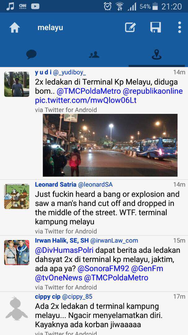 Postingan tentang ledakan di terminal Kampung Melayu