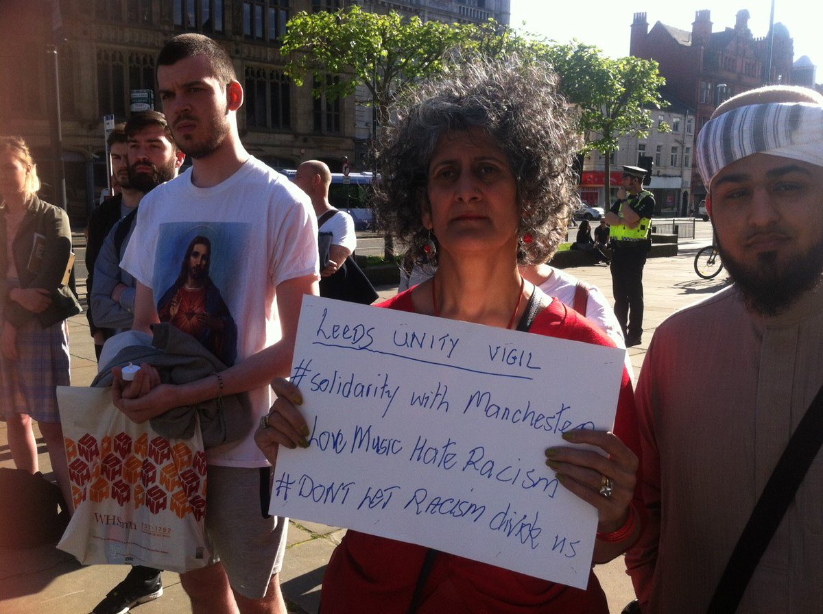 AntiRacismDay's tweet photo. Photos from #Leeds and #Birmingham @AntiRacismDay #solidarity with #Manchester vigils last night. #StandTogether #manchesterattack https://t.co/dSBt7lDL5q