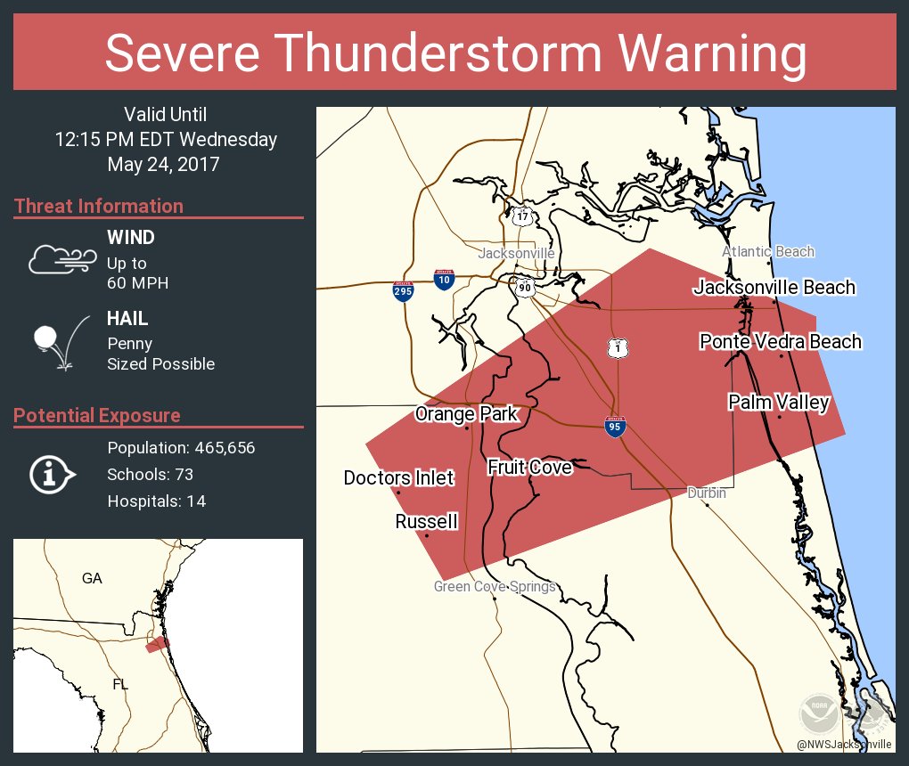 Severe Thunderstorm Warning including Fruit Cove FL, Jacksonville Beach