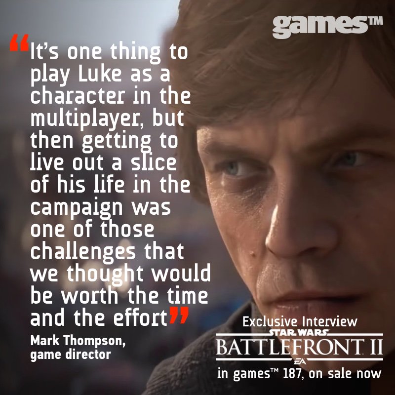 gamesTMmag's tweet photo. Find out how Motive is helping to shape the story of Luke Skywalker in games™ 187 @EAStarWars #Battlefront2 https://t.co/tMXKCZTXBd https://t.co/SIKMYuJ1Gs