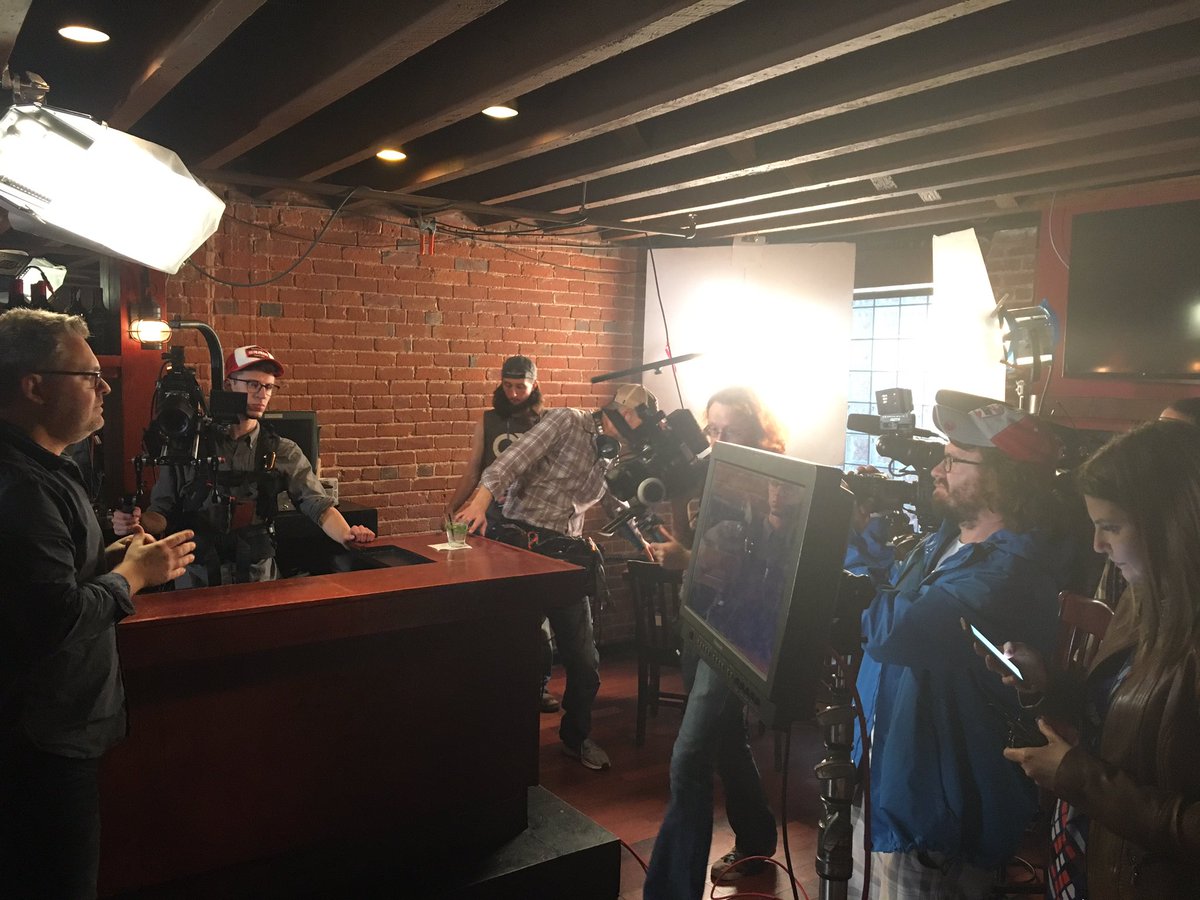 A plethora of cameras - and KMTV's Lindsey Theis (far right) - are part of <a href="/OmahaFilmFestvl/">Omaha Film Festival</a>'s #OmahaGives movie shoot at Wilson &amp; Washburn.