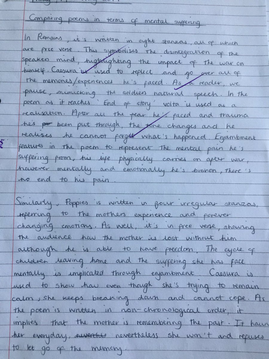 staceyreay's tweet image. Outstanding poetry comparison from Year 10 👏🏻 @emilymoore51