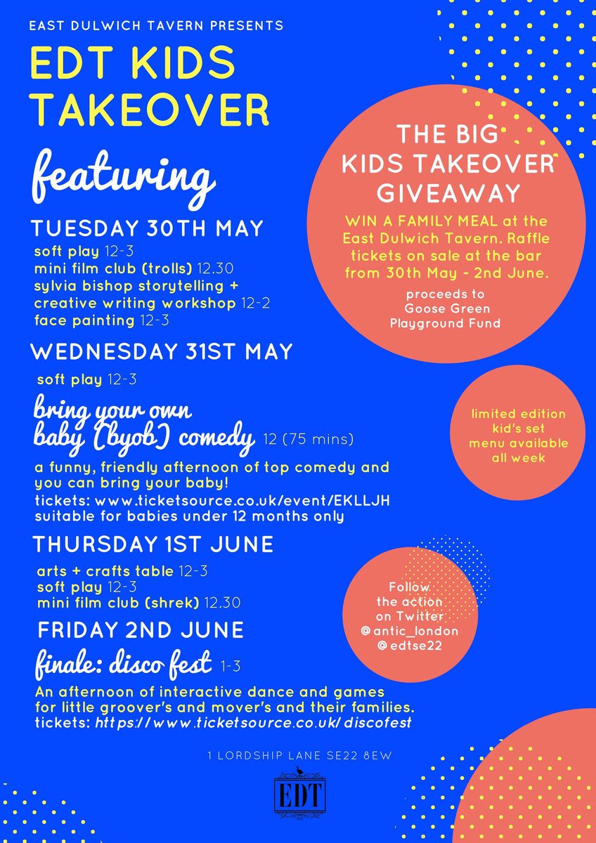 Disco_Fest1's tweet photo. Join #Discofest for the finale of the #EDTKidsTakeover on Fri 2 JUN, 1-3pm, for a family disco at @edtse22!🎉 #SE22 #Dulwich #EastDulwich RT https://t.co/YflTrrqtEV
