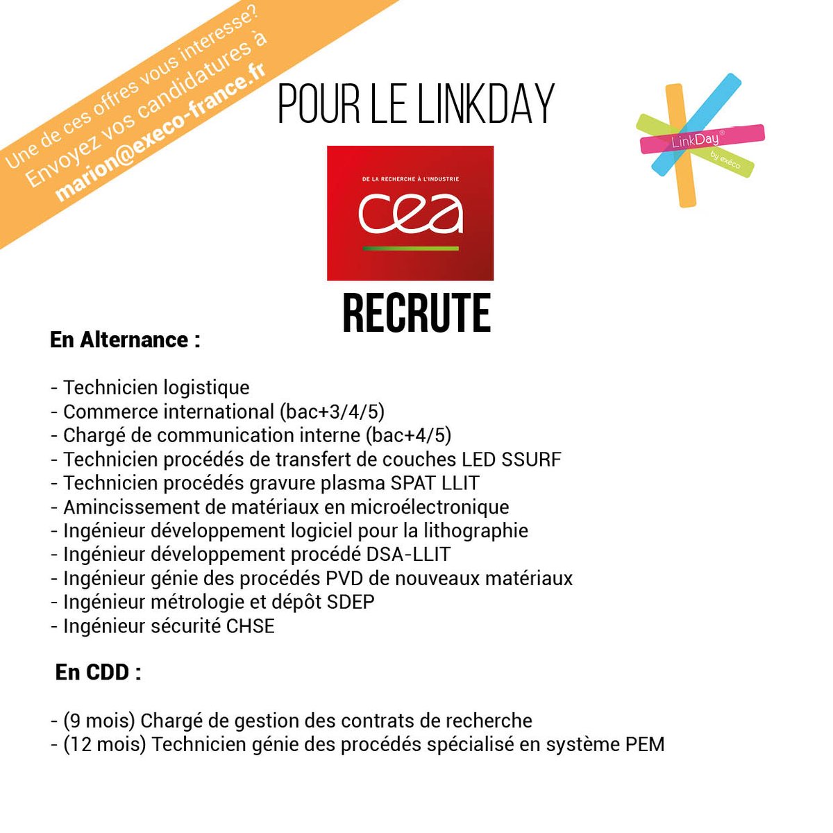 Execo France On Twitter Linkday Alternance Stage Cdi Cdd Du Cea Cagricolesudrhonealp Illgrenoble Esrf Fr Candidatez Marion Colombel Execo France Fr Https T Co Vxq3fegfss