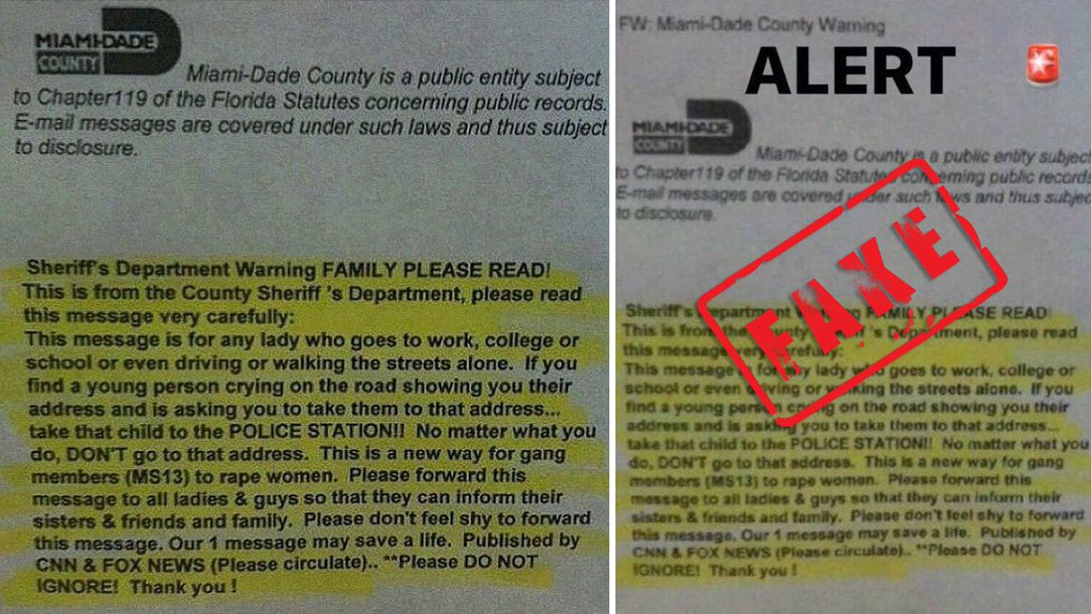 #BREAKING @MiamiDadePD warning of hoax making rounds on social media, texting groups bit.ly/2qkhc4C https://t.co/duOOqgIToJ