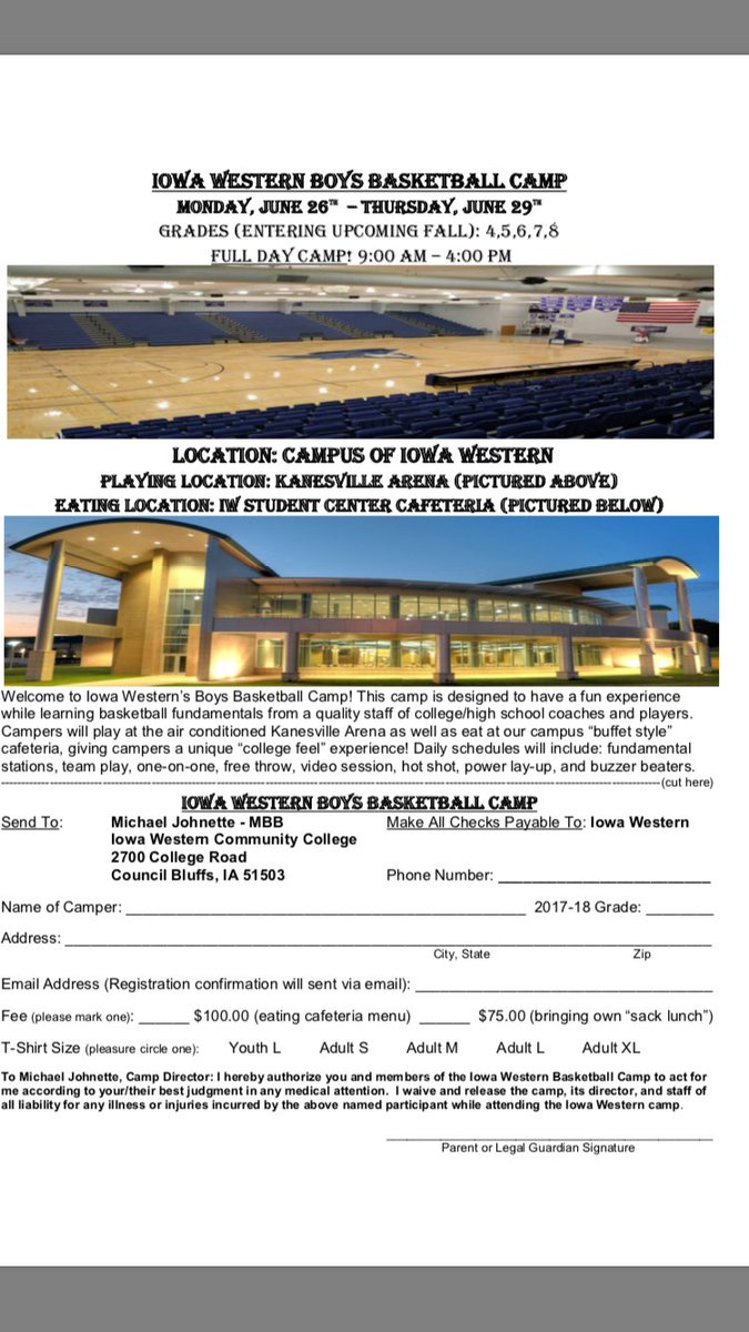 LC_Boys_Hoops's tweet photo. Iowa Western Basketball camp information! Close and affordable! #SupportCB https://t.co/JRV73Pvgak