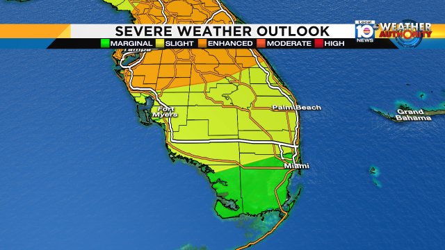 Severe storms possible! Broward county is under slight risk while Miami-Dade is under marginal risk #Flwx https://t.co/UsMiQCCr6T