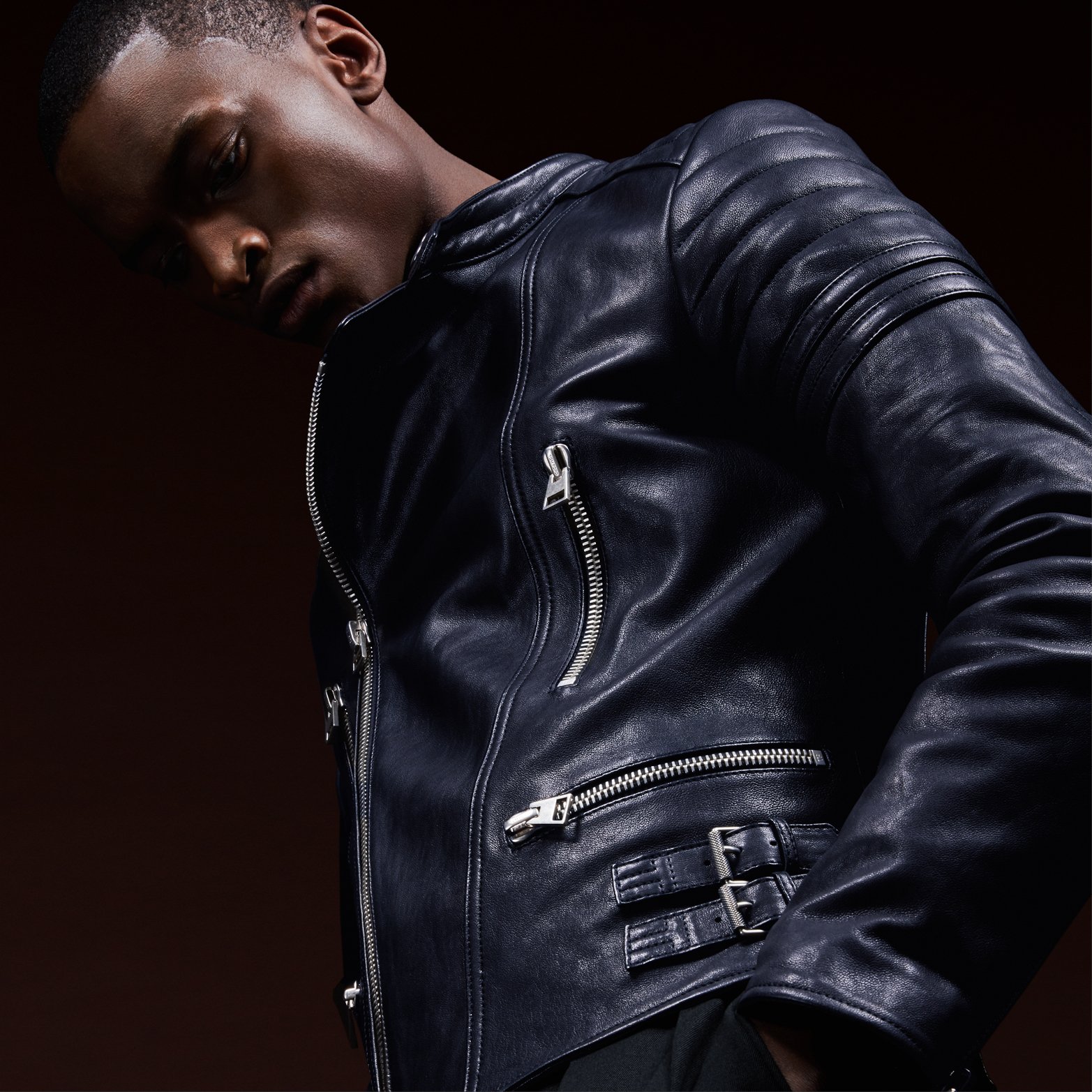 名作 TOM FORD BY410 LEATHER ICON BIKER 50 Tom Ford Icon Biker Leather Jacket - Black Asymmetrical