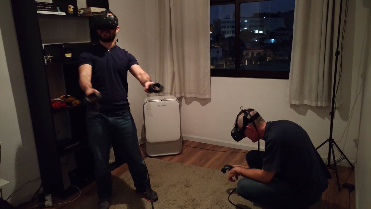 cruel_byte's tweet photo. Time to test some Multiplayer stuff! But we'll probably hit each other first. #gamedev #VRdev #multiplayer #indiedev https://t.co/gNxFZRPCGm