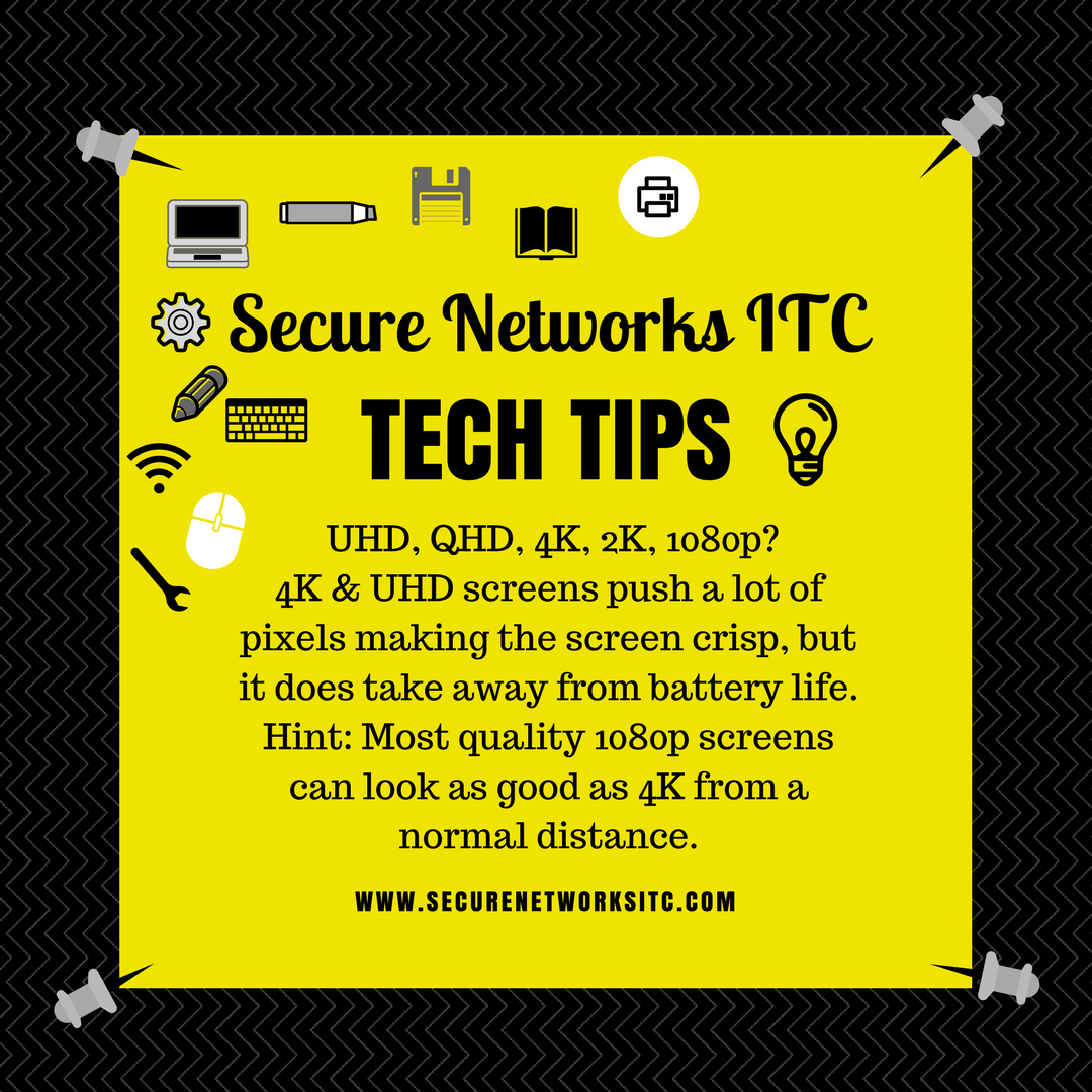 secnetitc's tweet photo. Which screen resolution is right for you?🤔
Here's our #techtip of the week.💡
#save_a_few_bucks #more_battery_life #secnetitc #snitc https://t.co/WdDGJ6nQnF