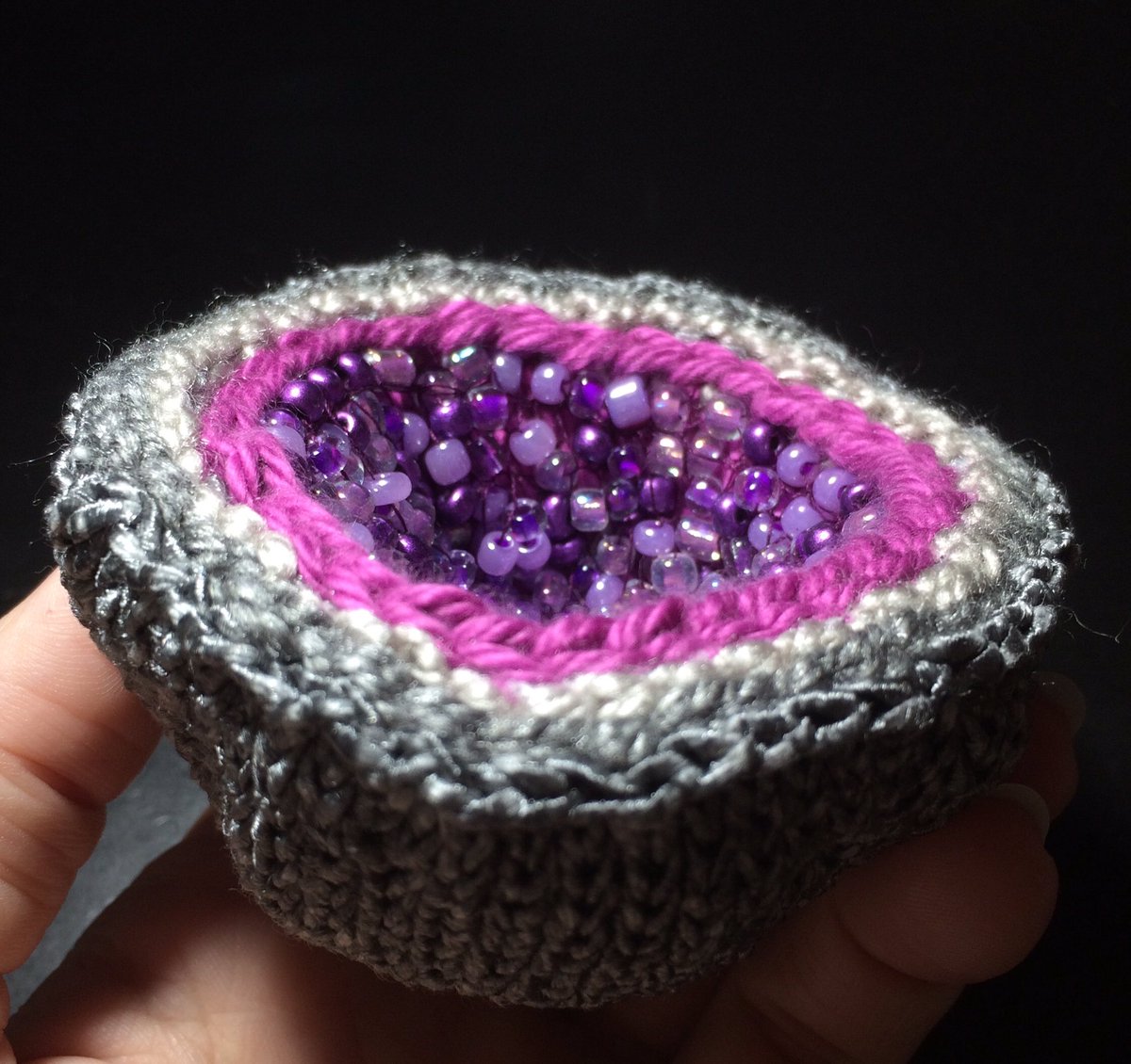 I knit a geode. It feels like a geometrically inferior bean bag in the hand, but interesting.