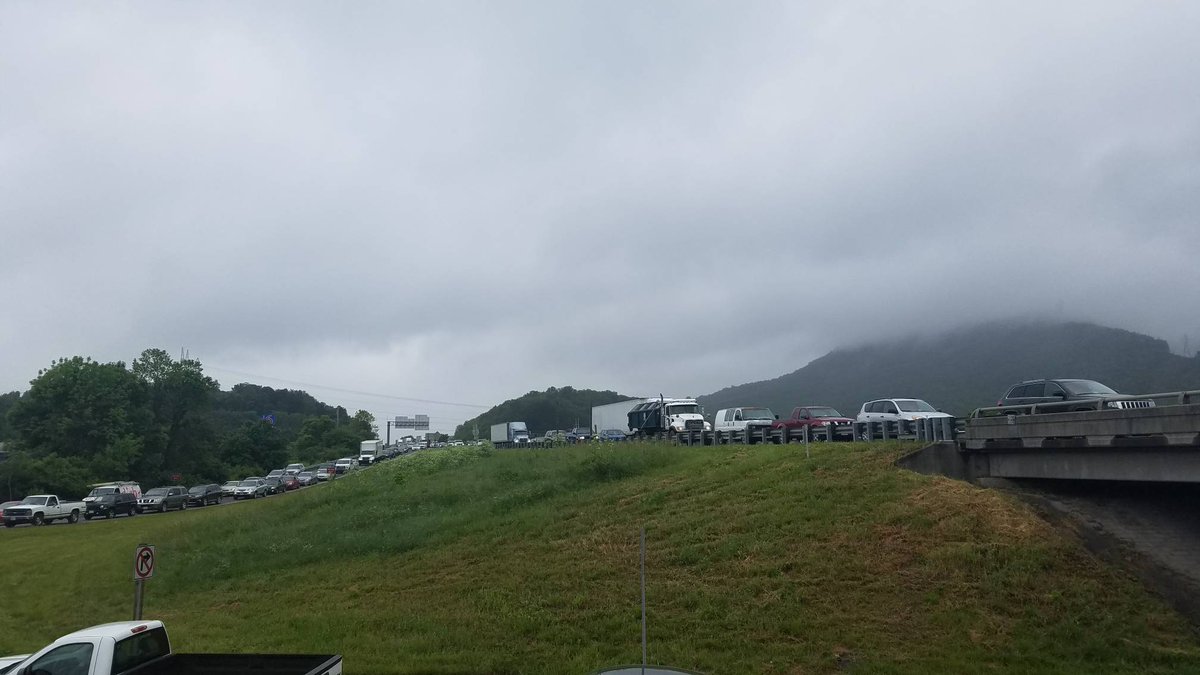 TVFD's tweet photo. Avoid the area of exit 150 if possible. An MVC blocking NB 220 has everything all jammed up, I-81 and Rt 11 included. https://t.co/oE2MJqt46m