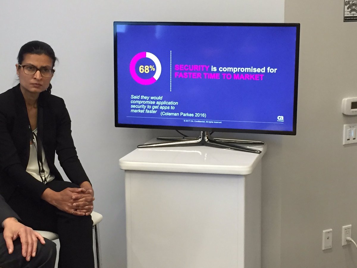 CWvanOrman's tweet photo. "68% of companies surveyed said they'd compromise app security to get apps to market faster" @samskritiking at #BuiltToChange17  >> Wow https://t.co/9ogDILDfse