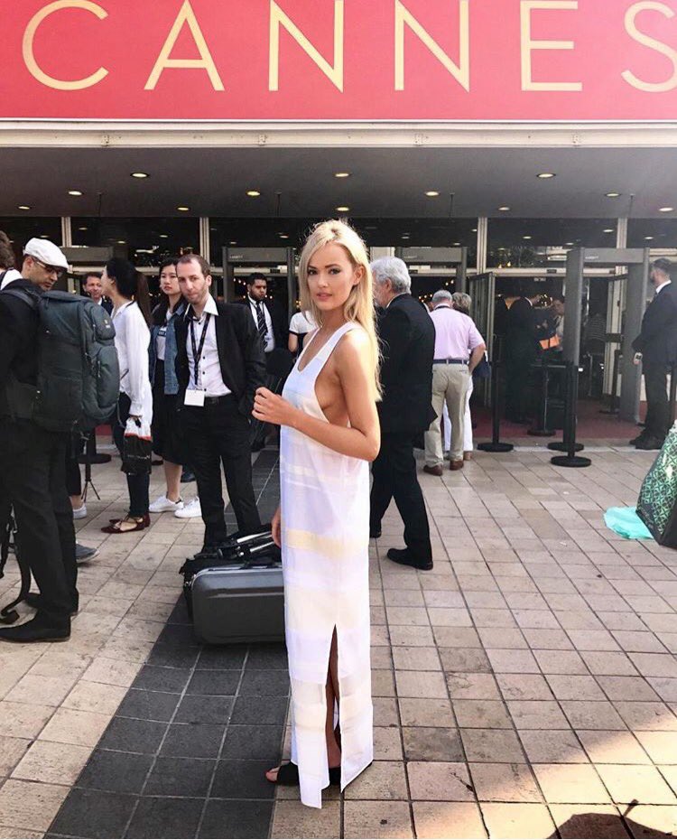 ForwardPR's tweet photo. How beautiful does @Charlifisher look? Wearing a stunning #SS17 @cimoneuk dress at #Cannesfilmfestival2017 | #cimoneuk https://t.co/Fbc96YIM6g